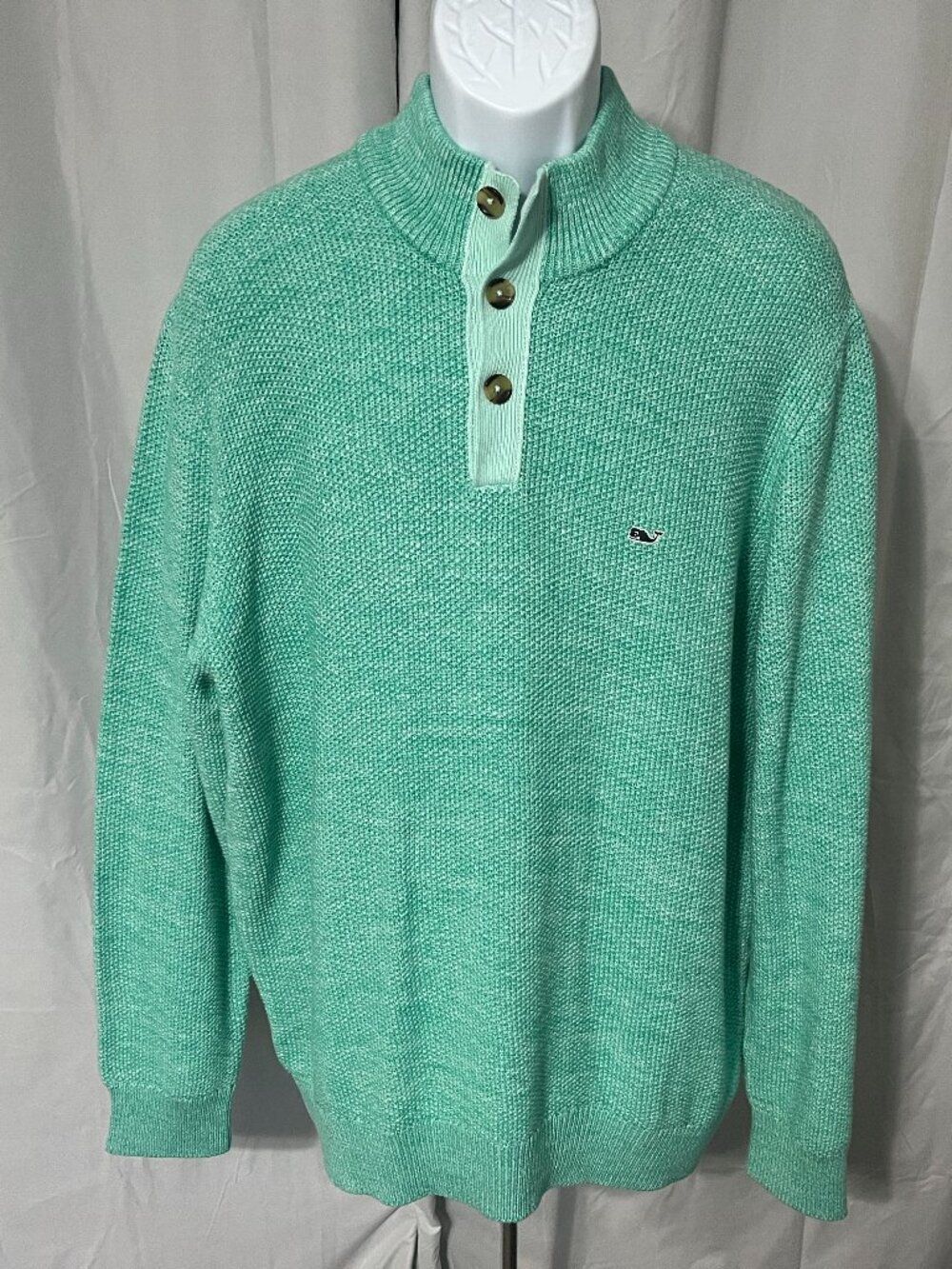 🐋 Vineyard Vines Men's Bright Green Heavy Henley Pullover Sweater XL 🌲